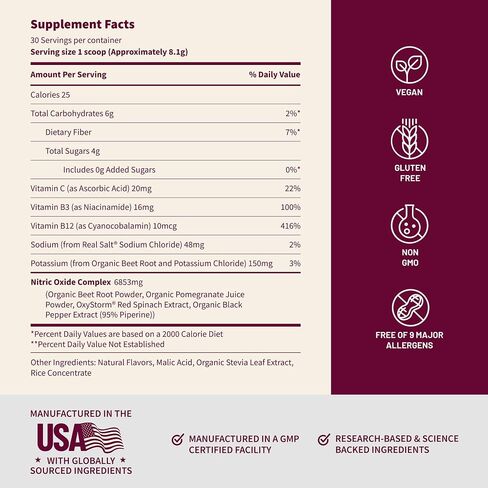 Snap Supplements USDA مسحوق جذر البنجر العضوي، مكملات أكسيد النيتريك للرجال والنساء مع الرمان والسبانخ الأحمر، يدعم تدفق الدم الصحي والطاقة الخالية من الكافيين، التوت المختلط، 30 حصة in Kuwait