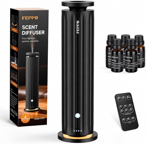 FEPPO Waterless Diffuser – Diffuser for Home, Hotel, Office | Essential Oil Diffuser Starter Kit with 5×20mL Hotel Scent Oils, 6 Scent Levels, 4 Timer Modes, Quiet Diffuser, 1000+ Sq Ft in Saudi Arabia