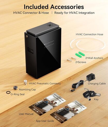 Essential Oil Diffuser - HVAC System, 5500 Sq.Ft Waterless Diffuser, Whole House & Aromatherapy Diffuser, Oil Diffuser for Office Home Large Room, WiFi & Bluetooth App Control, Black in Saudi Arabia
