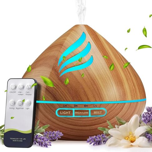 Essential Oil Scent Diffuser: 𝟓𝟎𝟎𝐌𝐋 Aroma Diffuser for Home Bedroom - 𝟏𝟒 𝐂𝐨𝐥𝐨𝐫𝐬 LED, Remote Control, Ultra-Quiet Cool Mist Scent Diffuser with Timer for Family in Kuwait