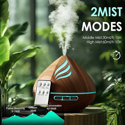 Essential Oil Scent Diffuser: 𝟓𝟎𝟎𝐌𝐋 Aroma Diffuser for Home Bedroom - 𝟏𝟒 𝐂𝐨𝐥𝐨𝐫𝐬 LED, Remote Control, Ultra-Quiet Cool Mist Scent Diffuser with Timer for Family in Kuwait