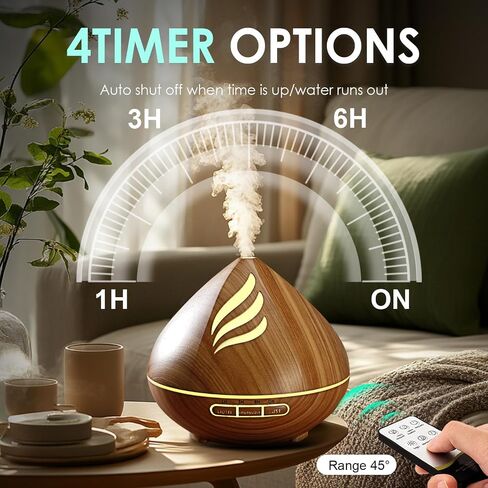 Essential Oil Scent Diffuser: 𝟓𝟎𝟎𝐌𝐋 Aroma Diffuser for Home Bedroom - 𝟏𝟒 𝐂𝐨𝐥𝐨𝐫𝐬 LED, Remote Control, Ultra-Quiet Cool Mist Scent Diffuser with Timer for Family in Kuwait