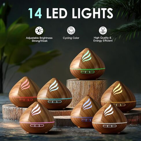 Essential Oil Scent Diffuser: 𝟓𝟎𝟎𝐌𝐋 Aroma Diffuser for Home Bedroom - 𝟏𝟒 𝐂𝐨𝐥𝐨𝐫𝐬 LED, Remote Control, Ultra-Quiet Cool Mist Scent Diffuser with Timer for Family in Kuwait