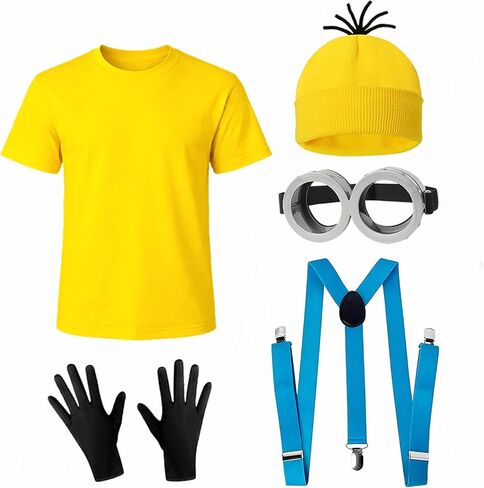 OUDE HOWER Halloween Costume Accessories Yellow T shirt Beanie Goggles Glasses Gloves for Men Women in Saudi Arabia