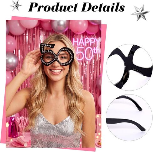 6PCS 50th Birthday Glasses Sparkling Frame Funny Costume Sunglasses Eyewear Celebration Decoration for Women Men in Kuwait