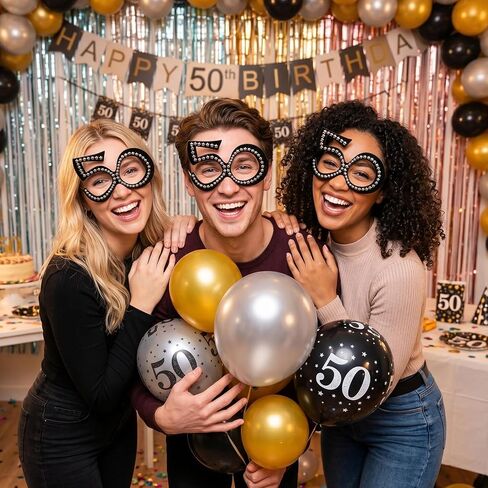 6PCS 50th Birthday Glasses Sparkling Frame Funny Costume Sunglasses Eyewear Celebration Decoration for Women Men in Kuwait