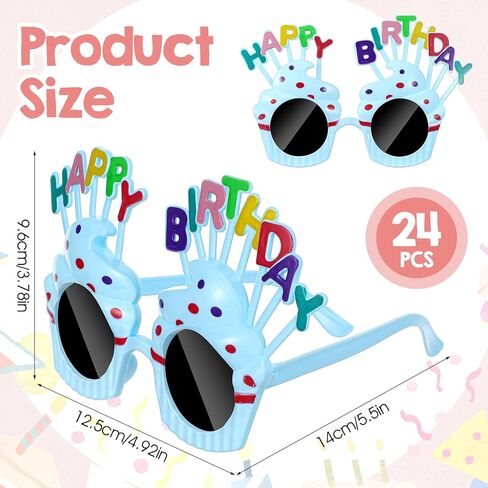 24 Pairs Birthday Glasses with Sweet Cream Cake Design - Funny Photo Props & Party Favors for Adults Celebration (White, Pink, Blue, Dark Blue) - 6 Each Color in Kuwait