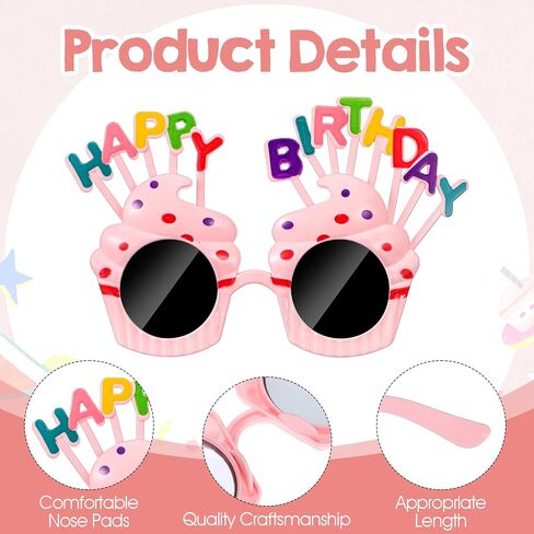 24 Pairs Birthday Glasses with Sweet Cream Cake Design - Funny Photo Props & Party Favors for Adults Celebration (White, Pink, Blue, Dark Blue) - 6 Each Color in Kuwait