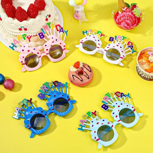 24 Pairs Birthday Glasses with Sweet Cream Cake Design - Funny Photo Props & Party Favors for Adults Celebration (White, Pink, Blue, Dark Blue) - 6 Each Color in Kuwait