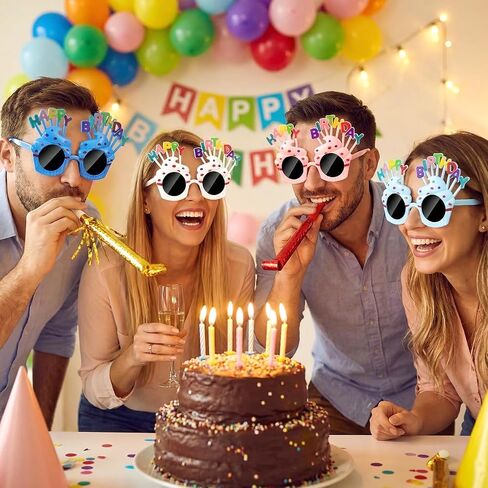24 Pairs Birthday Glasses with Sweet Cream Cake Design - Funny Photo Props & Party Favors for Adults Celebration (White, Pink, Blue, Dark Blue) - 6 Each Color in Kuwait