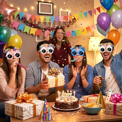 24 Pairs Birthday Glasses with Sweet Cream Cake Design - Funny Photo Props & Party Favors for Adults Celebration (White, Pink, Blue, Dark Blue) - 6 Each Color in Kuwait