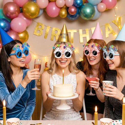 24 Pairs Birthday Glasses with Sweet Cream Cake Design - Funny Photo Props & Party Favors for Adults Celebration (White, Pink, Blue, Dark Blue) - 6 Each Color in Kuwait