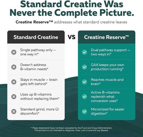 Creatine Reserve™ - Creatine Monohydrate Plus GAA for Mind, Muscle & Energy Support - Dual Pathway Delivery Creatine Supplement for Women & Men - Active B Vitamins & Taurine, Non-GMO (1 month supply) in Kuwait