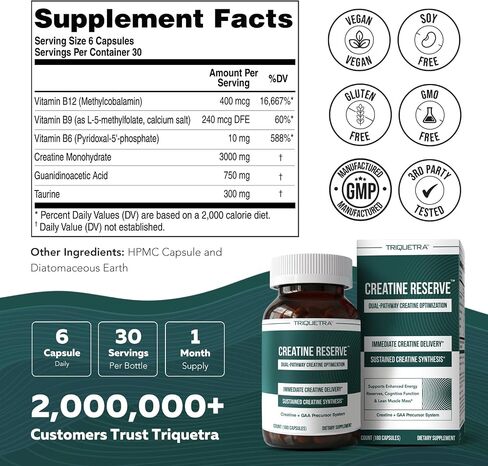 Creatine Reserve™ - Creatine Monohydrate Plus GAA for Mind, Muscle & Energy Support - Dual Pathway Delivery Creatine Supplement for Women & Men - Active B Vitamins & Taurine, Non-GMO (1 month supply) in Kuwait