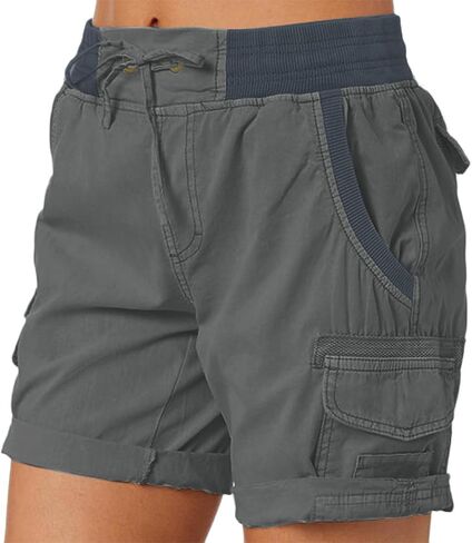 Women's Cargo Shorts with Pockets Elastic Waist Plus Size Bermuda Shorts Lightweight Loose Fit Casual Linen Pants in Saudi Arabia