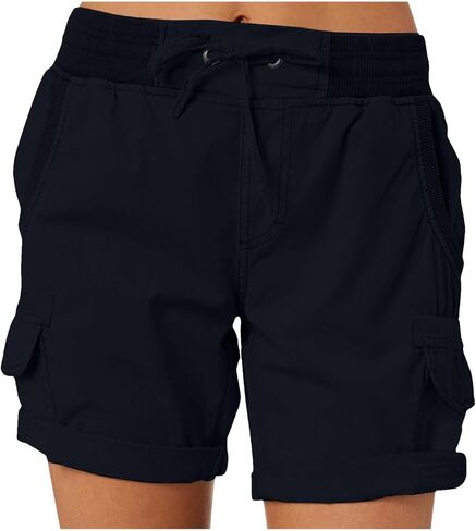Women's Cargo Shorts with Pockets Elastic Waist Plus Size Bermuda Shorts Lightweight Loose Fit Casual Linen Pants in Saudi Arabia