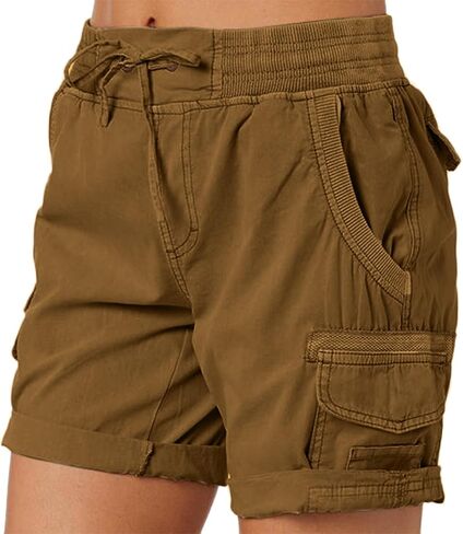 Women's Cargo Shorts with Pockets Elastic Waist Plus Size Bermuda Shorts Lightweight Loose Fit Casual Linen Pants in Saudi Arabia