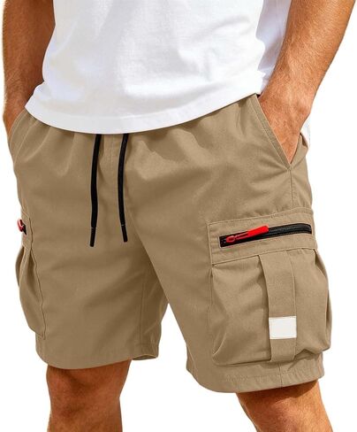 Men Cargo Shorts with Pockets Drawstring Lightweight Knee Length Casual Work Short Elastic Waist Summer Hiking Pant in Kuwait