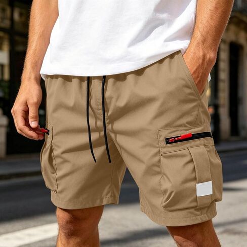 Men Cargo Shorts with Pockets Drawstring Lightweight Knee Length Casual Work Short Elastic Waist Summer Hiking Pant in Kuwait
