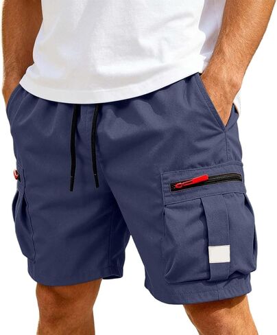 Men Cargo Shorts with Pockets Drawstring Lightweight Knee Length Casual Work Short Elastic Waist Summer Hiking Pant in Kuwait