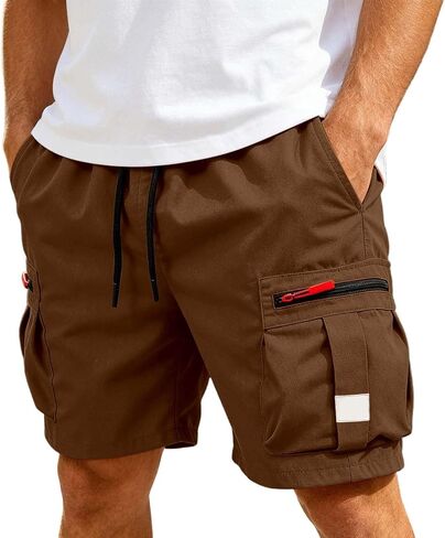 Men Cargo Shorts with Pockets Drawstring Lightweight Knee Length Casual Work Short Elastic Waist Summer Hiking Pant in Kuwait