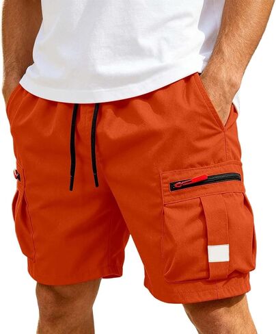 Men Cargo Shorts with Pockets Drawstring Lightweight Knee Length Casual Work Short Elastic Waist Summer Hiking Pant in Kuwait