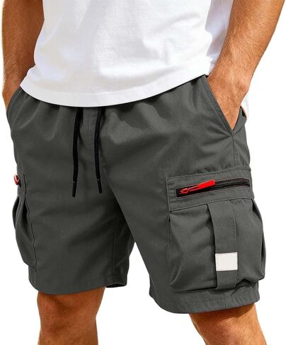 Men Cargo Shorts with Pockets Drawstring Lightweight Knee Length Casual Work Short Elastic Waist Summer Hiking Pant in Kuwait