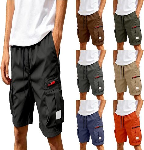 Men Cargo Shorts with Pockets Drawstring Lightweight Knee Length Casual Work Short Elastic Waist Summer Hiking Pant in Kuwait
