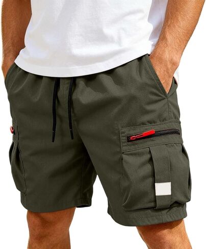 Men Cargo Shorts with Pockets Drawstring Lightweight Knee Length Casual Work Short Elastic Waist Summer Hiking Pant in Kuwait