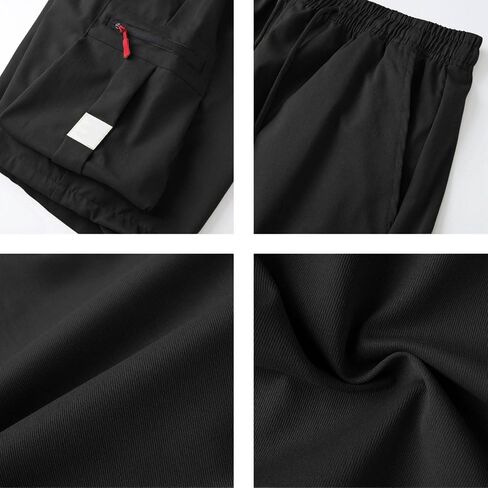 Men Cargo Shorts with Pockets Drawstring Lightweight Knee Length Casual Work Short Elastic Waist Summer Hiking Pant Black in Kuwait