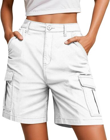 Women's Cargo Shorts with Pockets Plus Size Knee Length Elastic Waist Shorts Summer Casual Bermuda Work Pants in Kuwait