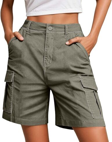 Women's Cargo Shorts with Pockets Plus Size Knee Length Elastic Waist Shorts Summer Casual Bermuda Work Pants in Kuwait