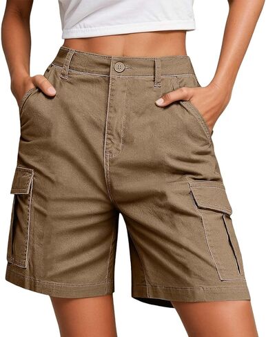 Women's Cargo Shorts with Pockets Plus Size Knee Length Elastic Waist Shorts Summer Casual Bermuda Work Pants in Kuwait