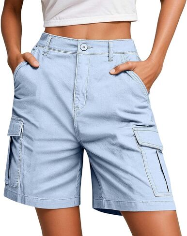 Women's Cargo Shorts with Pockets Plus Size Knee Length Elastic Waist Shorts Summer Casual Bermuda Work Pants in Kuwait