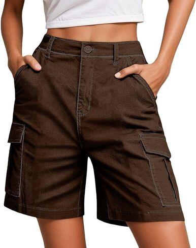 Women's Cargo Shorts with Pockets Plus Size Knee Length Elastic Waist Shorts Summer Casual Bermuda Work Pants in Kuwait