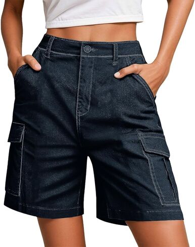 Women's Cargo Shorts with Pockets Plus Size Knee Length Elastic Waist Shorts Summer Casual Bermuda Work Pants in Kuwait
