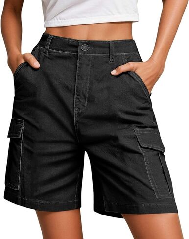 Women's Cargo Shorts with Pockets Plus Size Knee Length Elastic Waist Shorts Summer Casual Bermuda Work Pants in Kuwait