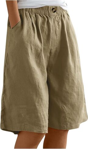 Linen Bermuda Shorts for Women - Casual Long Shorts Knee Length Shorts Lightweight Summer Wide Leg Lounge Pants 2026 in Saudi Arabia