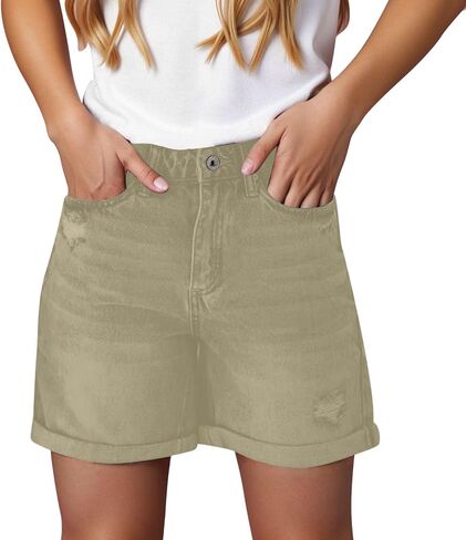 Mid Rise Jean Shorts for Women Stretchy Denim Shorts Casual Summer Ripped Frayed Distressed Pants with Pockets 2026 in Saudi Arabia