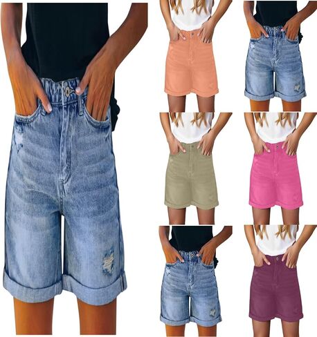 Mid Rise Jean Shorts for Women Stretchy Denim Shorts Casual Summer Ripped Frayed Distressed Pants with Pockets 2026 in Saudi Arabia
