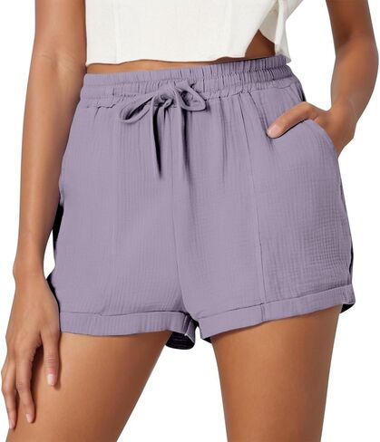 Womens Shorts for Summer 2026 High Waisted Bermudas Shorts Casual Wide Leg Elastic Waist Beach Pants with Pockets in Saudi Arabia