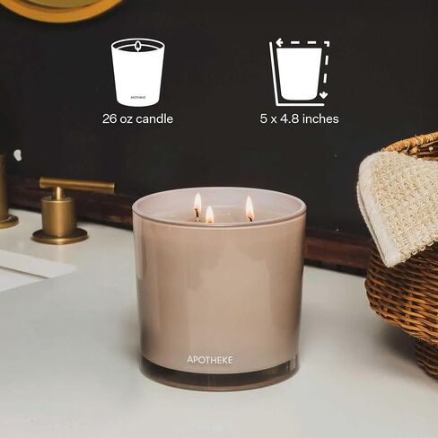 Apotheke 3-Wick Scented Candles for Home, Charcoal - 26 oz Soy Wax Jar Black Candle Gift for Women - Long-Lasting Fragrance with Perfume-Grade Essential Oils - Cedarwood, Sandalwood, Oud & Amber in Saudi Arabia