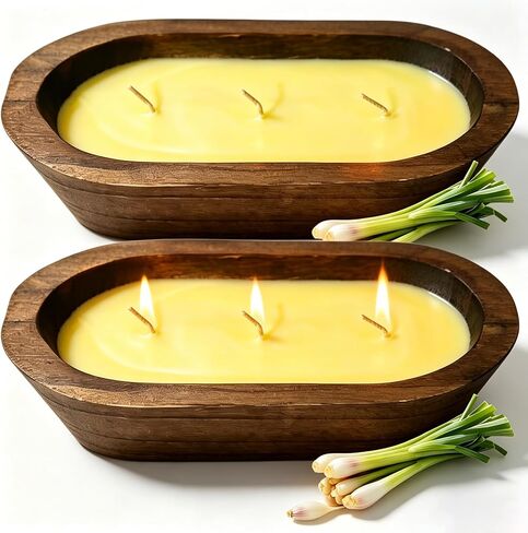 STRN Citronella Candles Bowl Summer Outdoor & Indoor - Large Soy Wax Scented Candles with Wooden Bowl, 2 Packs (35 OZ) for Garden Patio Yard Home Camping Backyard, Burning Time 30 Hours in Saudi Arabia