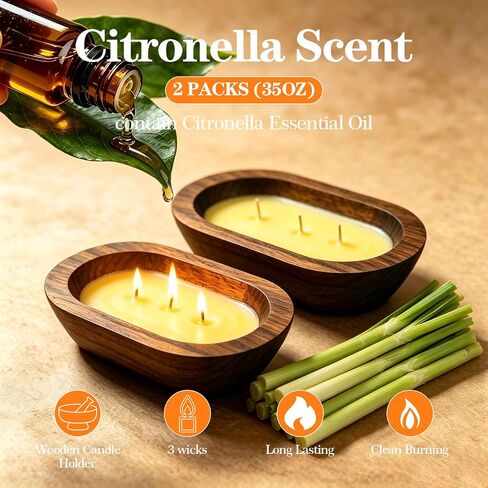 STRN Citronella Candles Bowl Summer Outdoor & Indoor - Large Soy Wax Scented Candles with Wooden Bowl, 2 Packs (35 OZ) for Garden Patio Yard Home Camping Backyard, Burning Time 30 Hours in Saudi Arabia