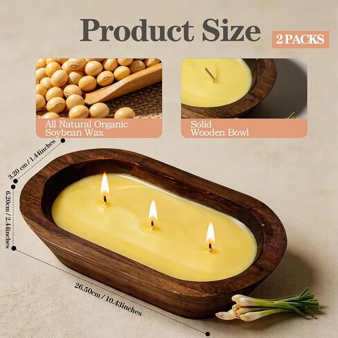 STRN Citronella Candles Bowl Summer Outdoor & Indoor - Large Soy Wax Scented Candles with Wooden Bowl, 2 Packs (35 OZ) for Garden Patio Yard Home Camping Backyard, Burning Time 30 Hours in Saudi Arabia