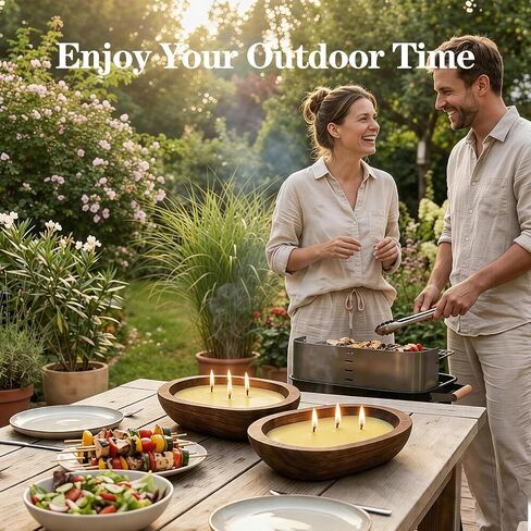 STRN Citronella Candles Bowl Summer Outdoor & Indoor - Large Soy Wax Scented Candles with Wooden Bowl, 2 Packs (35 OZ) for Garden Patio Yard Home Camping Backyard, Burning Time 30 Hours in Saudi Arabia