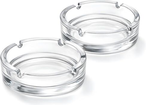 Glass Ashtrays for Cigarettes – Clear Modern Decorative Ash Tray for Home, Office, Indoor Outdoor Patio Use – Fancy Minimalist Design, Pack of 2 in Saudi Arabia