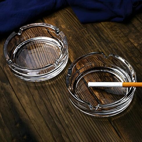 Glass Ashtrays for Cigarettes – Clear Modern Decorative Ash Tray for Home, Office, Indoor Outdoor Patio Use – Fancy Minimalist Design, Pack of 2 in Saudi Arabia