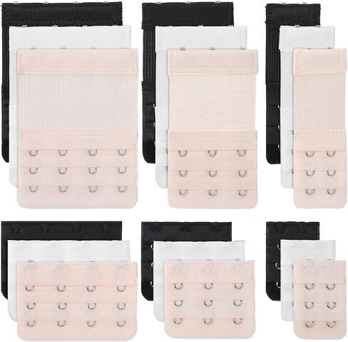 Nogeqi 18 Pcs Bra Strap Extender 2 Hook / 3 Hook / 4 Hooks Bra Extenders for Women, Elastic Bras Extension Plus Size Soft and Comfortable Bra-Band Extender (Black, White, Skin) in Kuwait