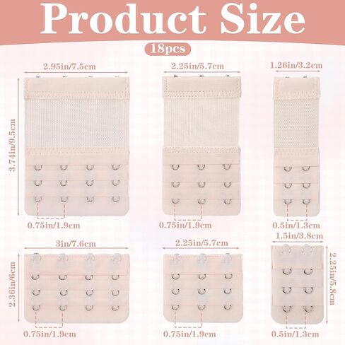 Nogeqi 18 Pcs Bra Strap Extender 2 Hook / 3 Hook / 4 Hooks Bra Extenders for Women, Elastic Bras Extension Plus Size Soft and Comfortable Bra-Band Extender (Black, White, Skin) in Kuwait